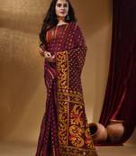 Purple Cotton Handwoven Jamdani Saree With Small Buttas And Nakshi Designs