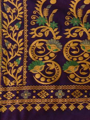 Deep Violet Cotton Handwoven Jamdani Saree With Small Buttas And Nakshi Designs 5