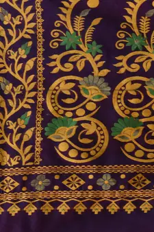 Deep Violet Cotton Handwoven Jamdani Saree With Small Buttas And Nakshi Designs