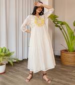 Yellow Full Yoke Embroided Kurta With Pleated Pants