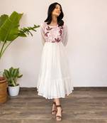 Red Full Yoke Embroidery Two Frill Dress