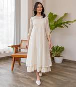 Yellow Embroidery On Sleeves, Smocking In The Center With Frill Inner Dress