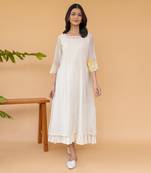Yellow Embroidery On Sleeves, Four Smocking Lines With Frill Inner Dress