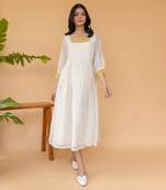 Yellow Organza With Pearl Detailing And Pleats In The Center Dress