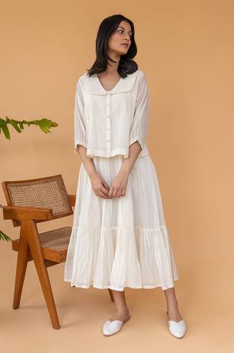 Two Frill Dress With Pearl Embroided  Short Jacket