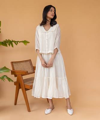 Two Frill Dress With Pearl Embroided  Short Jacket 1
