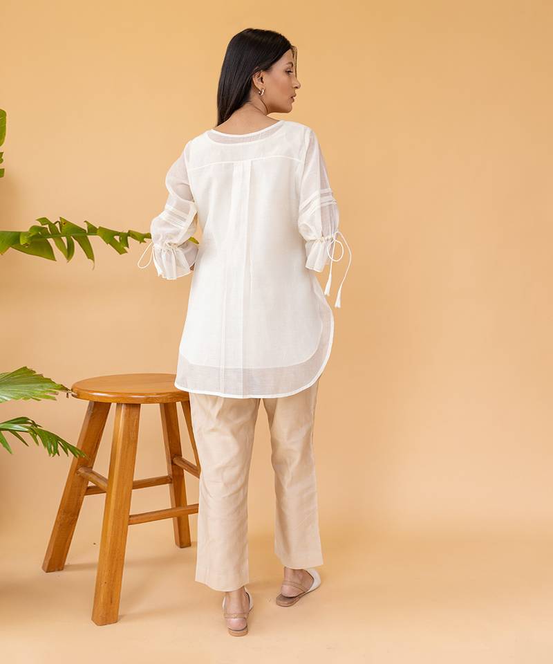 Yellow Embroidery On Yoke High Low Top