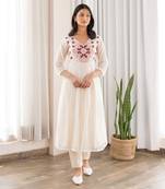 Red Full Yoke Embroided Kurta With Pleated Pants