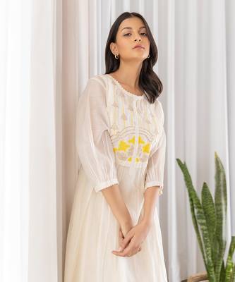 Yellow Half Yoke Embroided Kurta With Pleated Pants 3