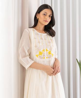 Yellow Half Yoke Embroided Kurta With Pleated Pants 4