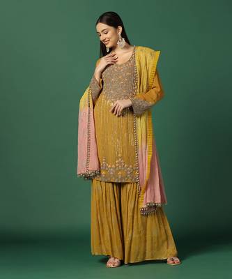 Haldi Embroidered Sharara Set  1