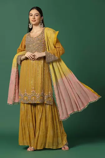 Haldi Embroidered Sharara Set 