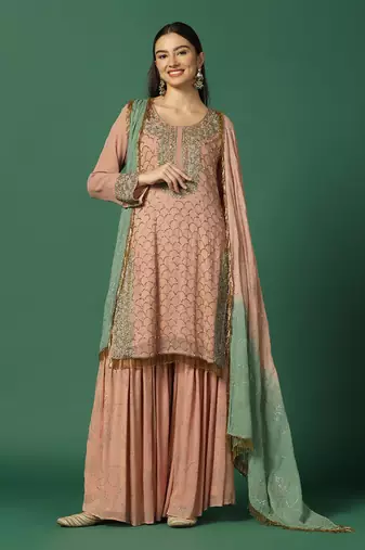 Pink Georgette Heavy Sharara Set