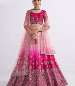 Pink Cording Thread Sequins Embroidered With Zari Work Net Semi Stitched Lehenga Choli And Dupatta