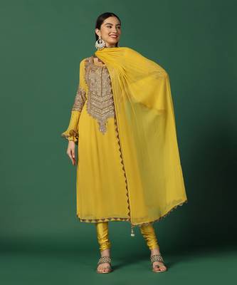 Yellow And Gold Fitted Churidaar Set 1