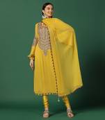 Yellow And Gold Fitted Churidaar Set