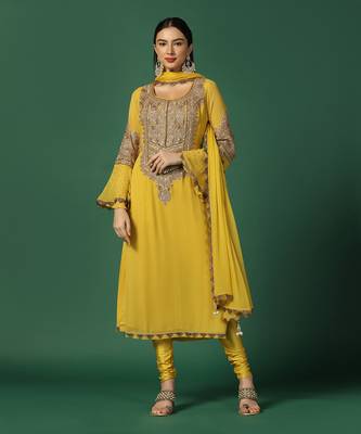 Yellow And Gold Fitted Churidaar Set 2
