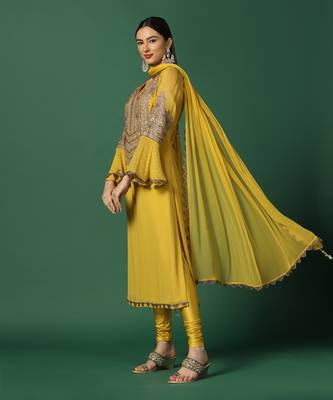 Yellow And Gold Fitted Churidaar Set 3