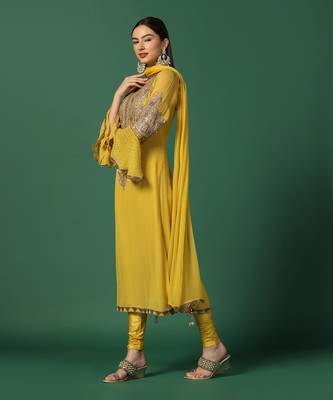 Yellow And Gold Fitted Churidaar Set 4