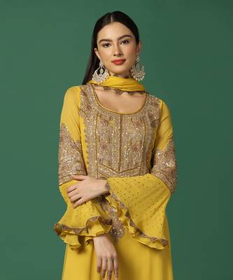 Yellow And Gold Fitted Churidaar Set 5
