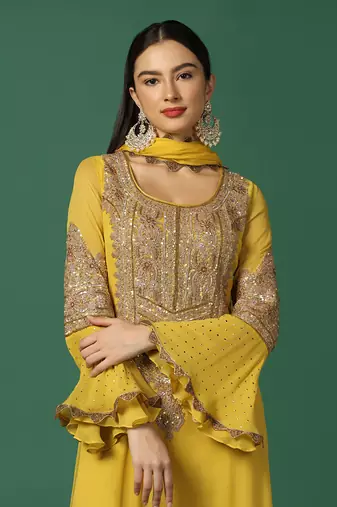 Yellow And Gold Fitted Churidaar Set