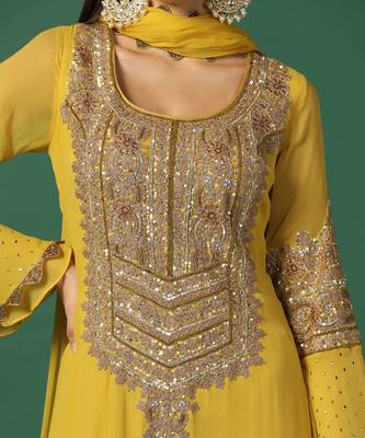 Yellow And Gold Fitted Churidaar Set 6