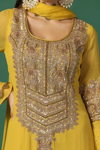 Yellow And Gold Fitted Churidaar Set