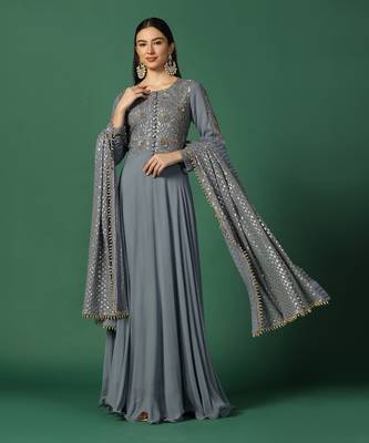 Powder Blue Anarkali With Resham And Sequin Work 1