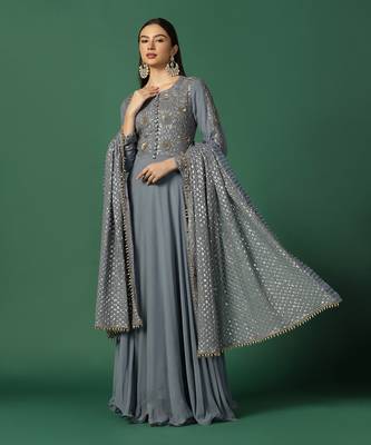Powder Blue Anarkali With Resham And Sequin Work 2