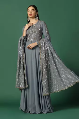 Powder Blue Anarkali With Resham And Sequin Work