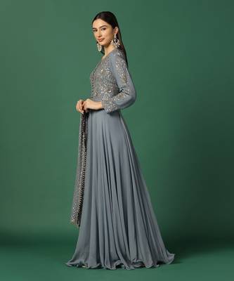 Powder Blue Anarkali With Resham And Sequin Work 3