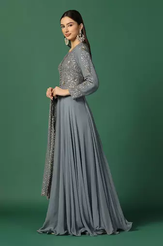 Powder Blue Anarkali With Resham And Sequin Work