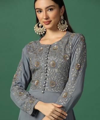 Powder Blue Anarkali With Resham And Sequin Work 4