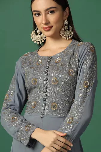Powder Blue Anarkali With Resham And Sequin Work