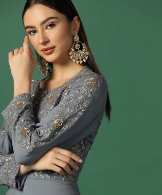 Powder Blue Anarkali With Resham And Sequin Work 5