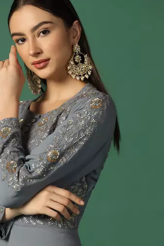 Powder Blue Anarkali With Resham And Sequin Work