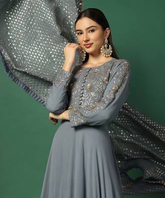 Powder Blue Anarkali With Resham And Sequin Work 6