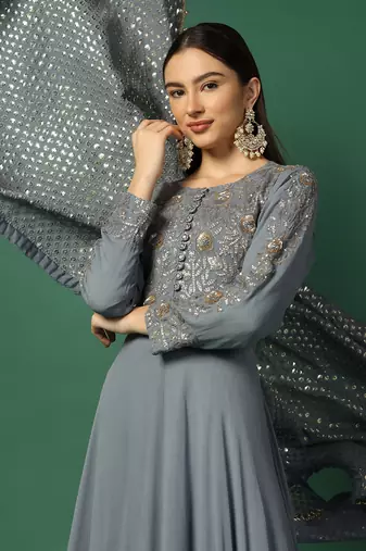 Powder Blue Anarkali With Resham And Sequin Work