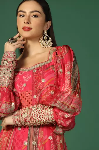 Shades Of Pink Anarkali With Gota Work