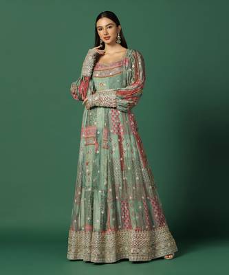 Shades Of Green Anarkali With Gota Work 1