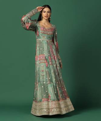 Shades Of Green Anarkali With Gota Work 2