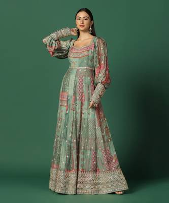 Shades Of Green Anarkali With Gota Work 3