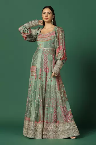 Shades Of Green Anarkali With Gota Work