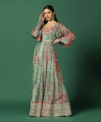 Shades Of Green Anarkali With Gota Work 4