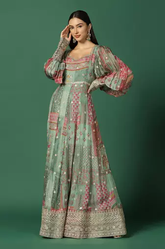Shades Of Green Anarkali With Gota Work
