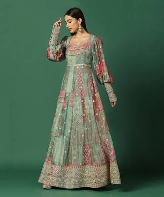 Shades Of Green Anarkali With Gota Work 5