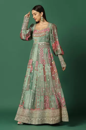 Shades Of Green Anarkali With Gota Work