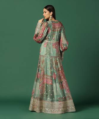 Shades Of Green Anarkali With Gota Work 6