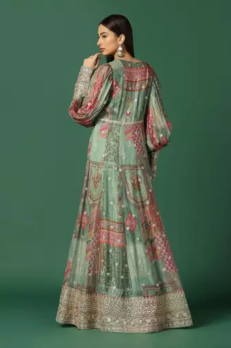 Shades Of Green Anarkali With Gota Work