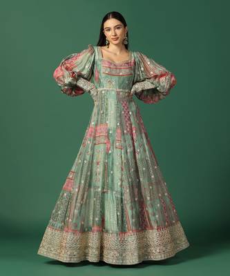 Shades Of Green Anarkali With Gota Work 7